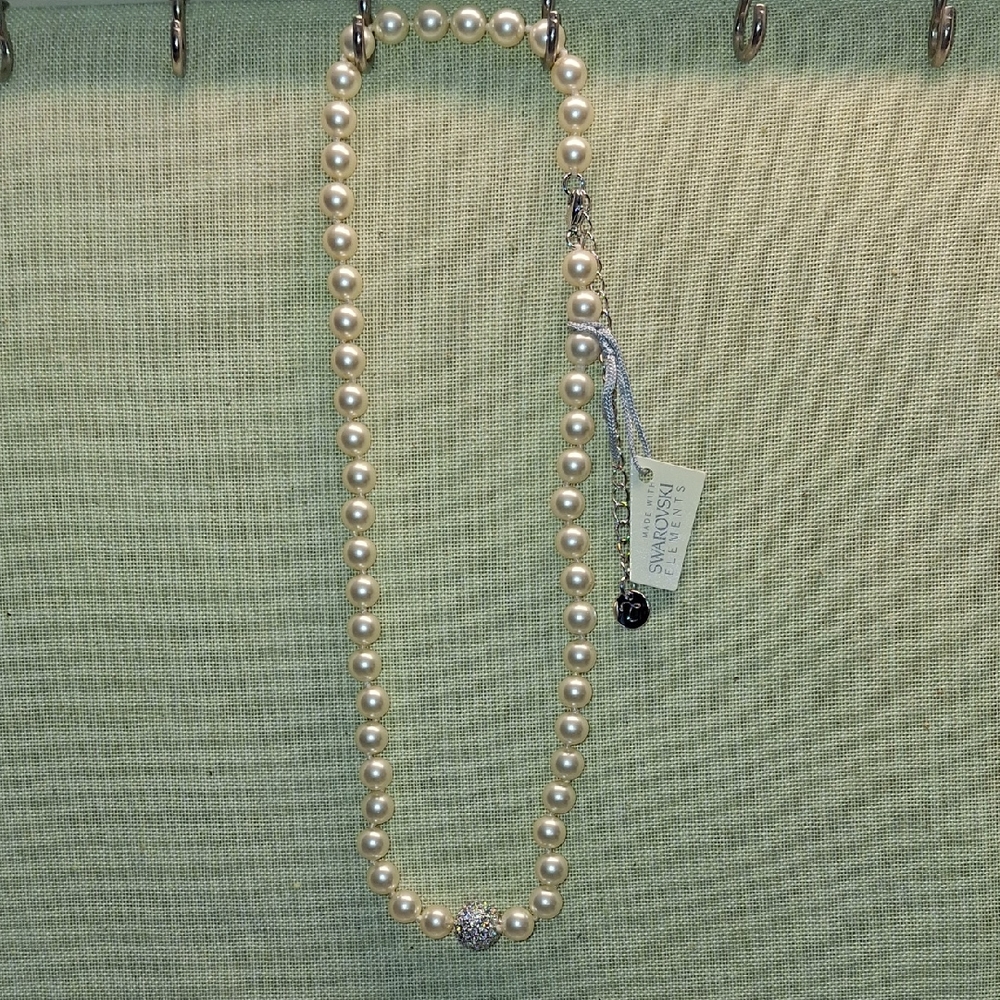Swarovski Pearl Necklace with Silver Crystal Accent